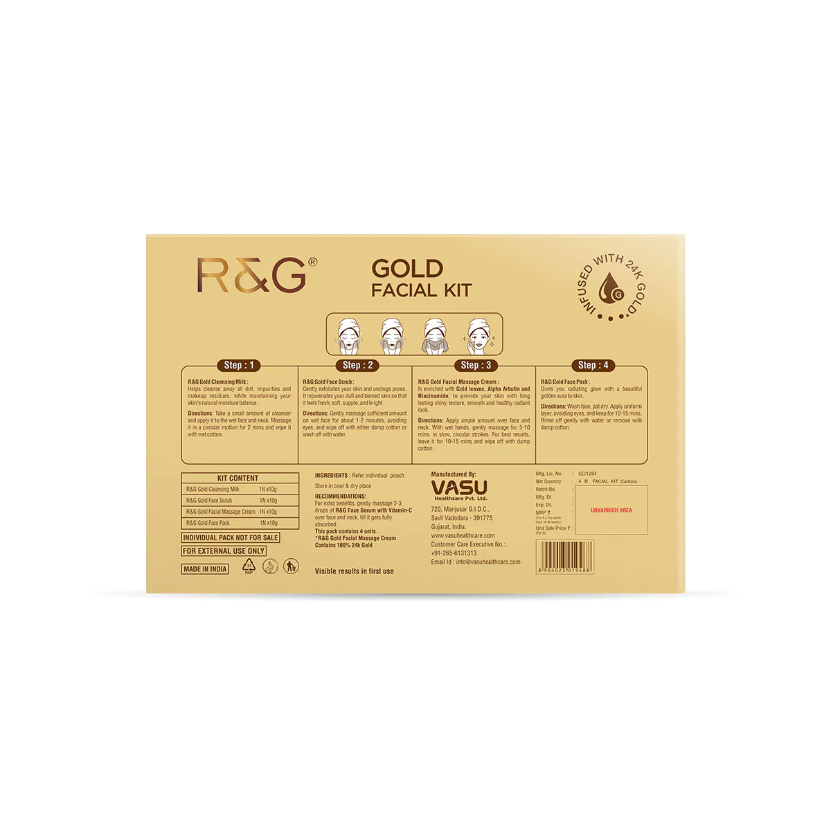 R&G Gold Facial Kit with 24K Gold (Pack of 4 x 40ml) - Image 7