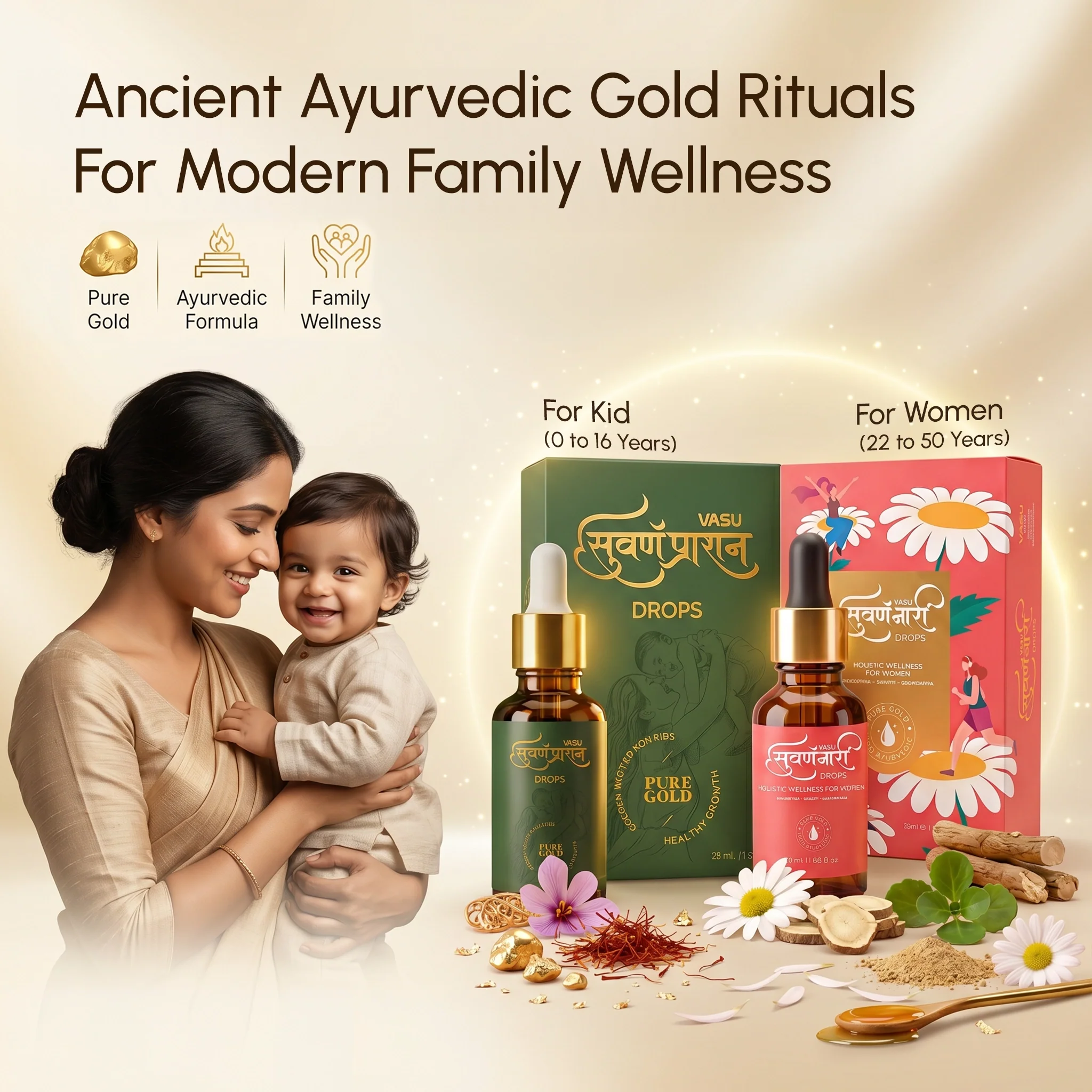 Vasu Swarna Naari Drops 50ml + Swarnaprashan Drops for Kids 30ml Combo Pack - Image 2