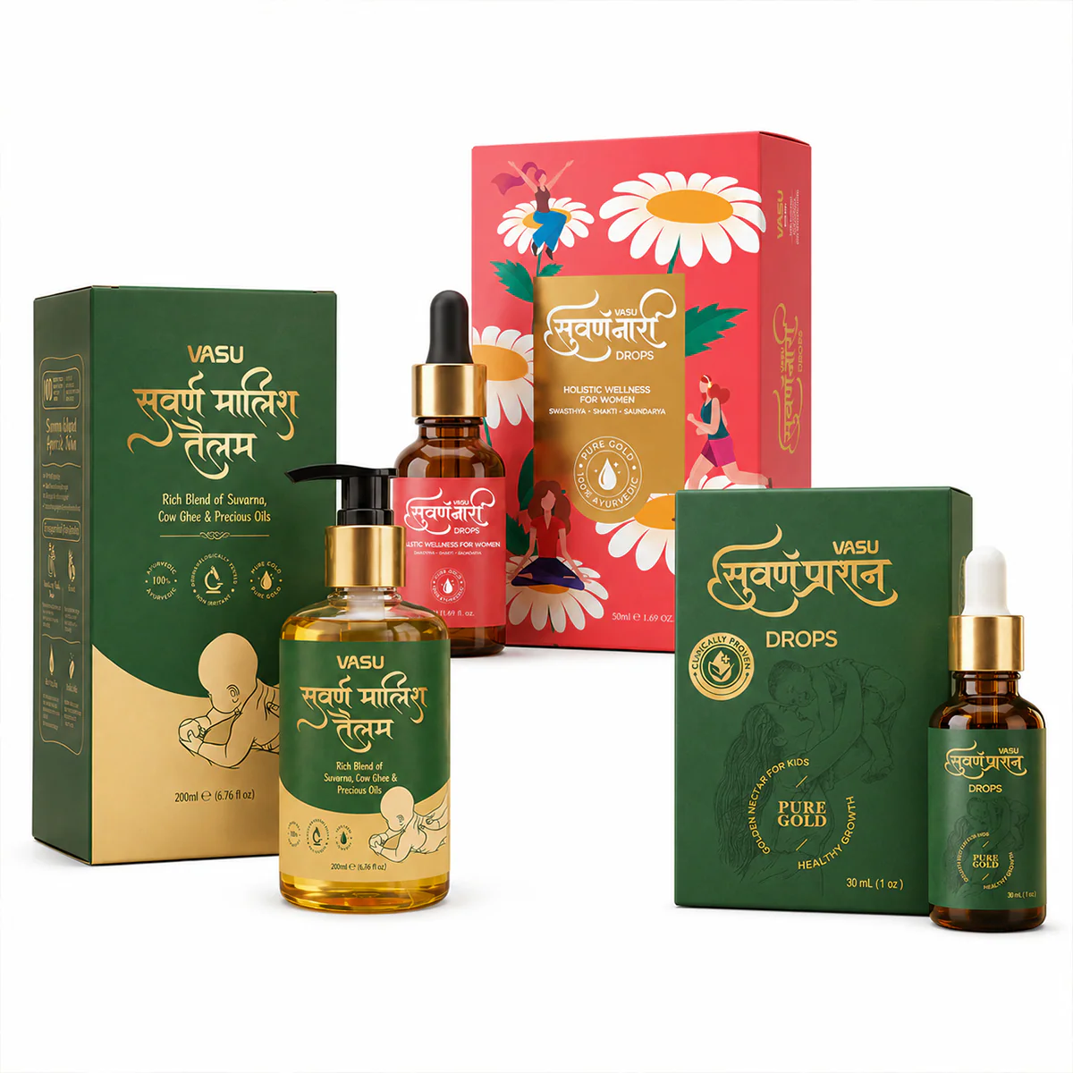 Vasu Swarna Naari Drops 50ml + Swarnaprashan Drops for Kids 30ml + Swarna Malish Ayurvedic Tailam 200ml Combo Pack - Image 19